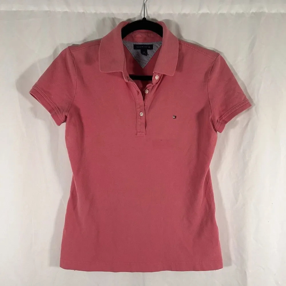 Tommy Hilfiger Polo Women's Small Pink 1/4 Button Short Sleeve Cotton